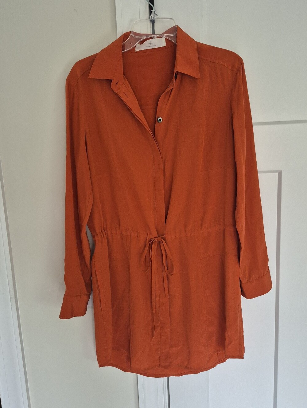 Thakoon Shirt Dress Orange Silk Long Sleeve Mini Size 4 - Picture 3 of 13